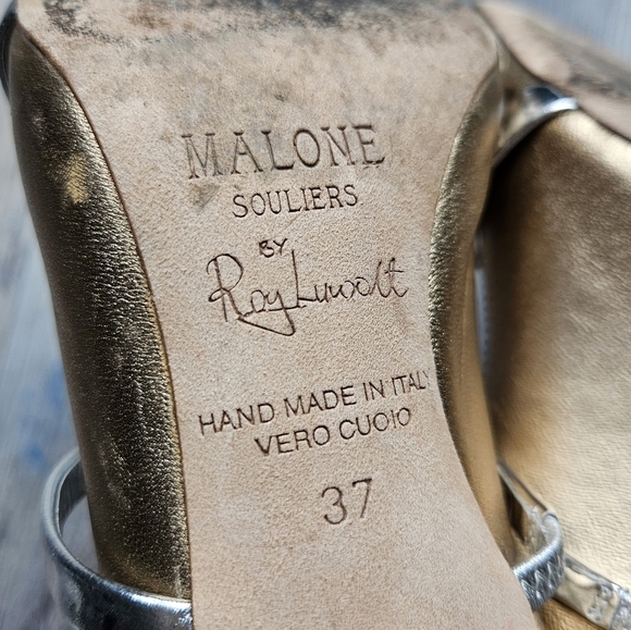 Malone Souliers Maureen 70 Gold Silver Leather Mule Heels Size 6.5 - Picture 10 of 10